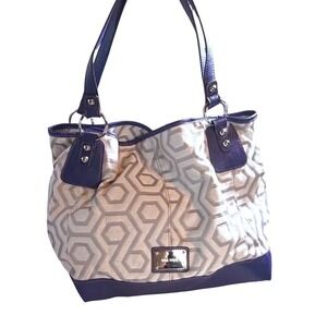 Nine West Navy & Grey Geometric Jacquard Shoulder Bag Tote Purse
